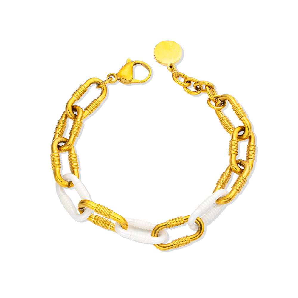 White Ceramic Long Cross Chain Bracelet with 18K Gold-Plated Stainless Steel – Elegant & Modern Unisex Jewelry