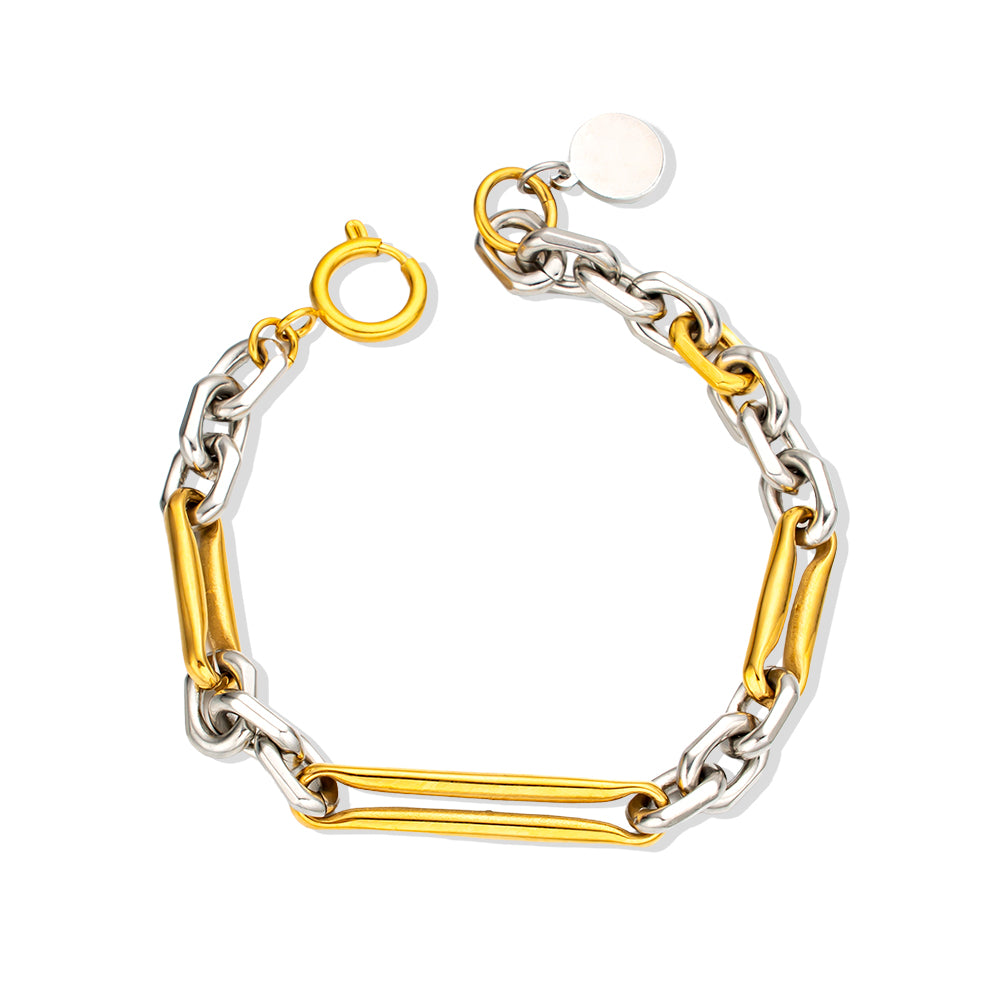 Chunky Two-Tone Stainless Steel Bracelet – Bold, High-Quality Unisex Accessory
