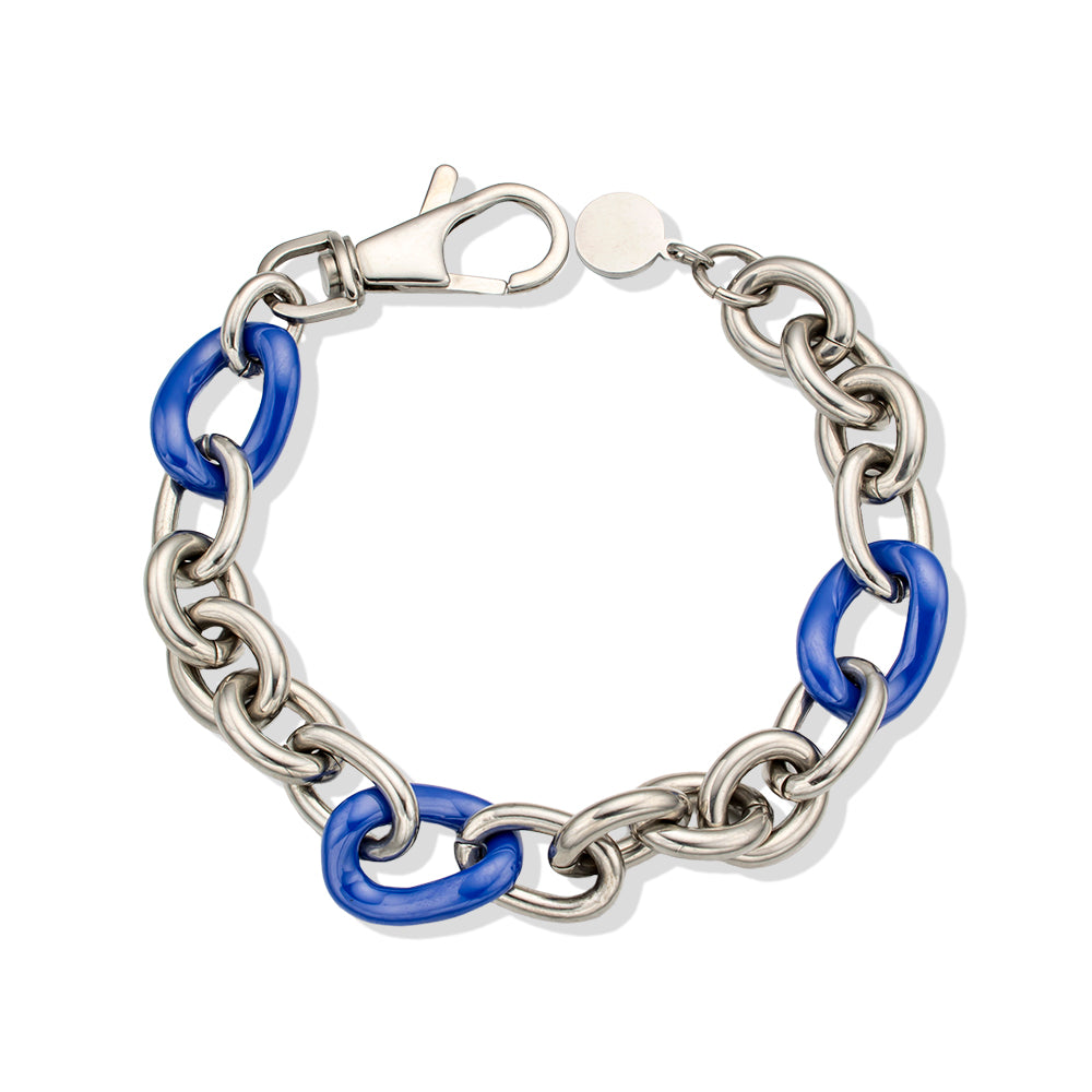 Minimalist Blue Ceramic Bracelet with 316 Stainless Steel Chain – Classic & Stylish
