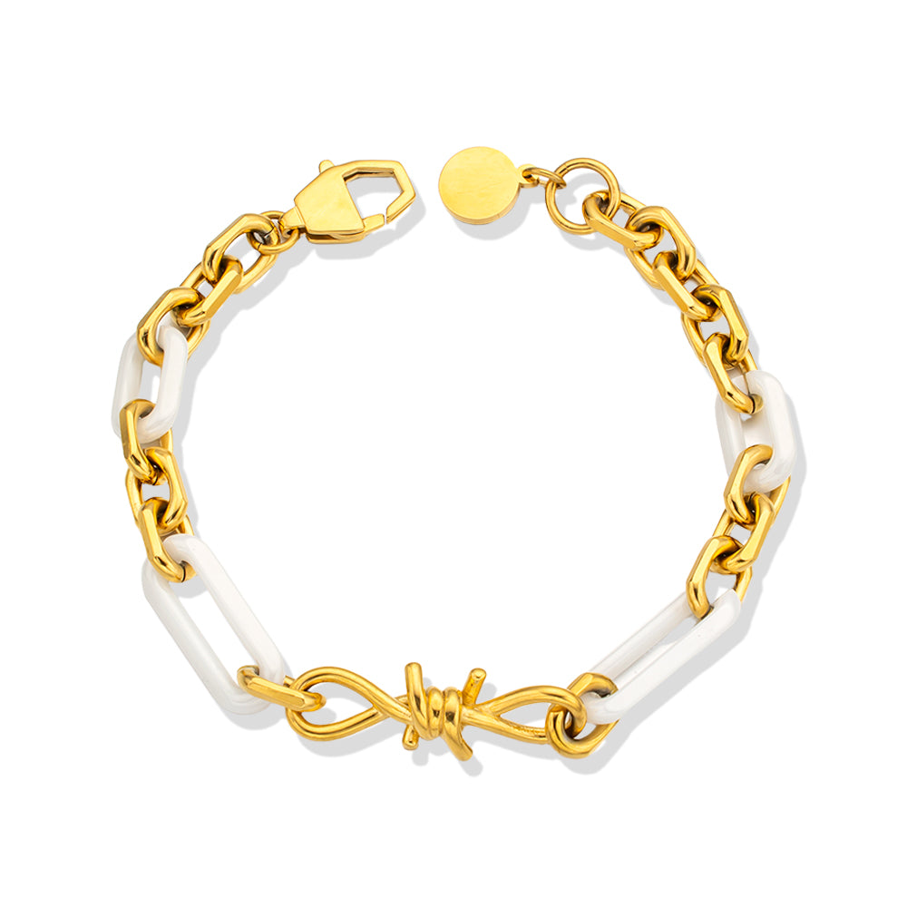 White Ceramic Bracelet with Gold-Plated Stainless Steel – Elegant & Modern