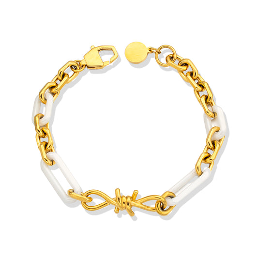 White Ceramic Bracelet with Gold-Plated Stainless Steel – Elegant & Modern