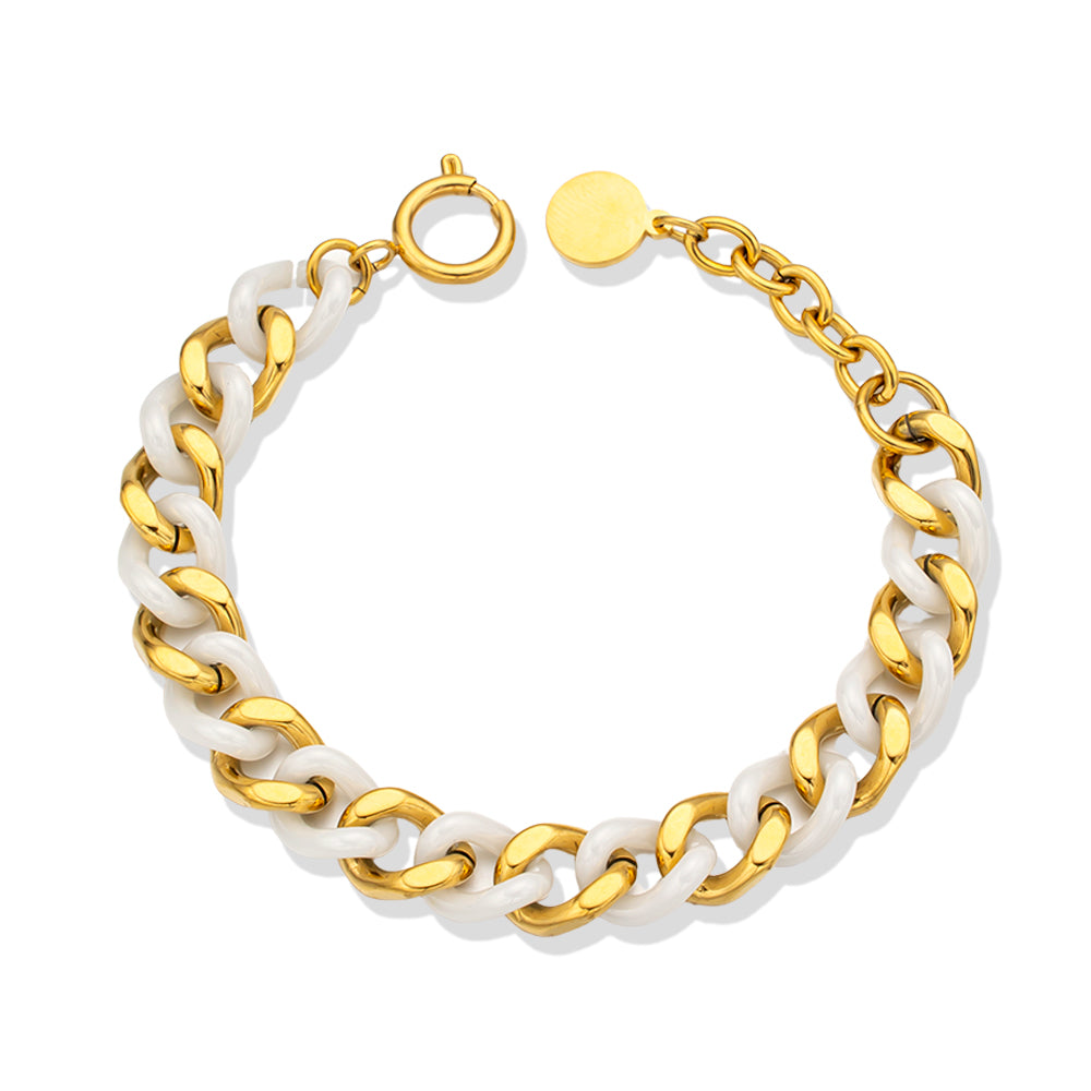 White Ceramic Bracelet with Gold-Plated Stainless Steel NK Chain – Minimalist & Elegant