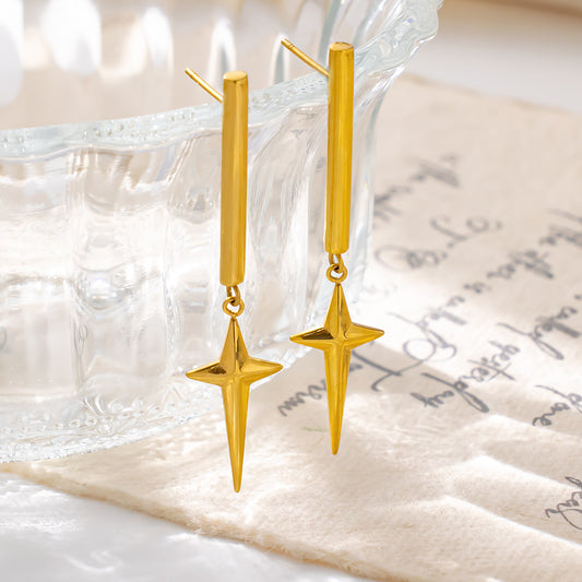 18K Gold-Plated Stainless Steel Star Bar Earrings – Cute & Stylish Studs
