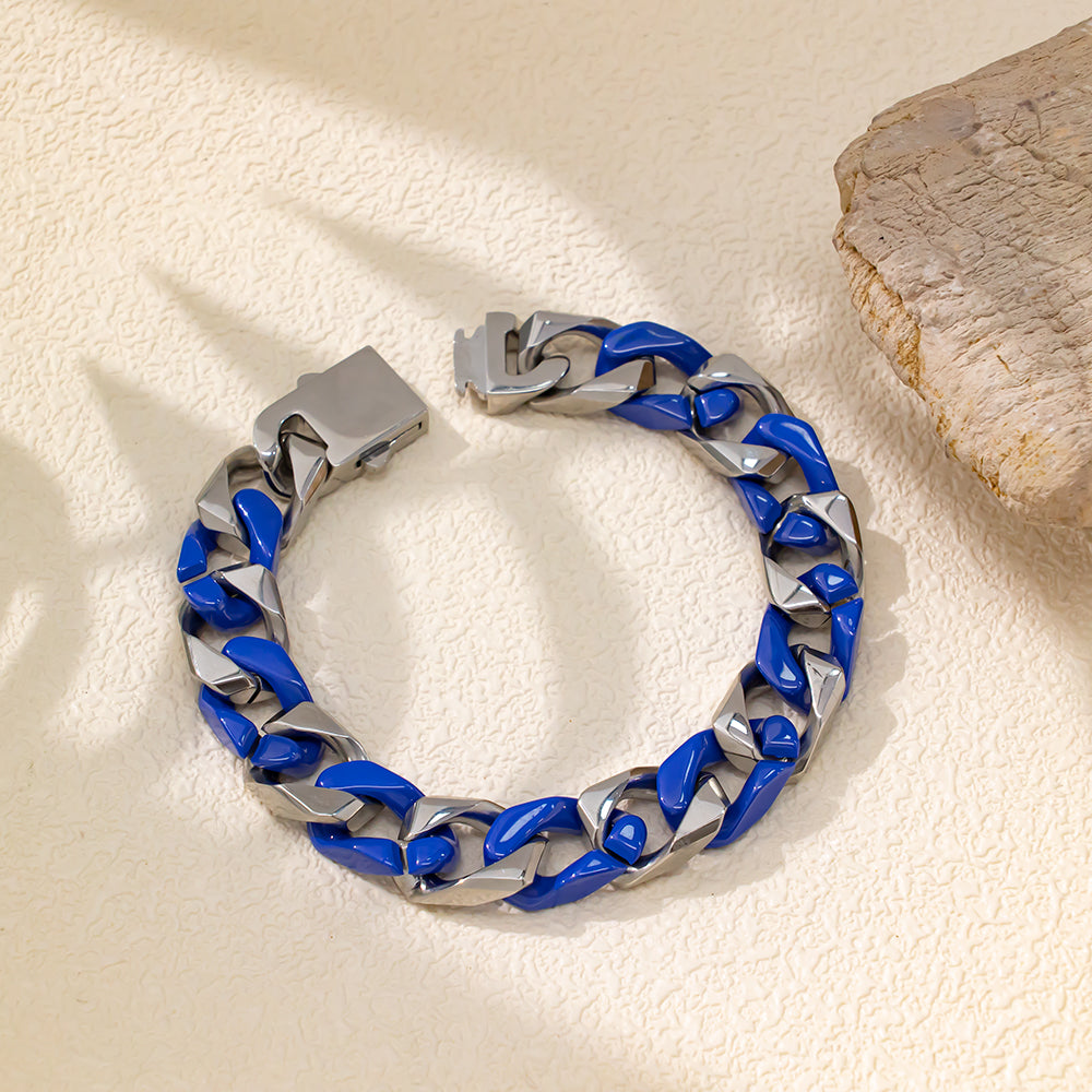 Dark Blue Ceramic Bracelet with Chunky 316 Stainless Steel NK Chain – Bold & Modern
