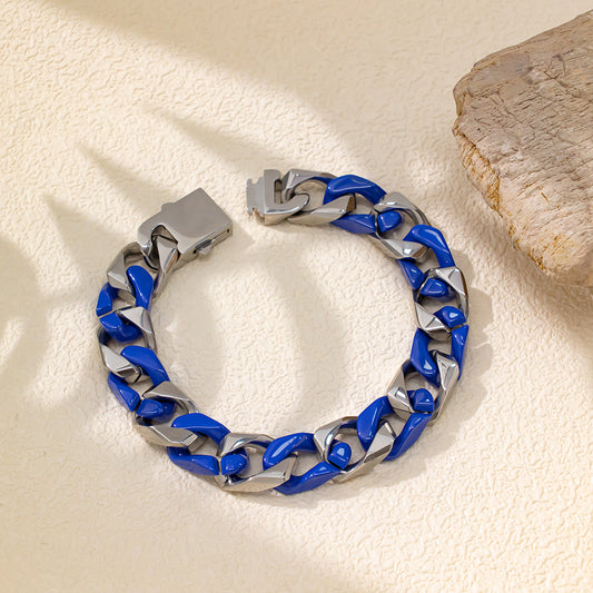 Dark Blue Ceramic Bracelet with Chunky 316 Stainless Steel NK Chain – Bold & Modern
