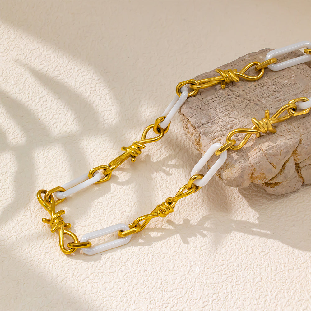 Handmade White Ceramic Necklace with Stainless Steel – Elegant & Thoughtful Design