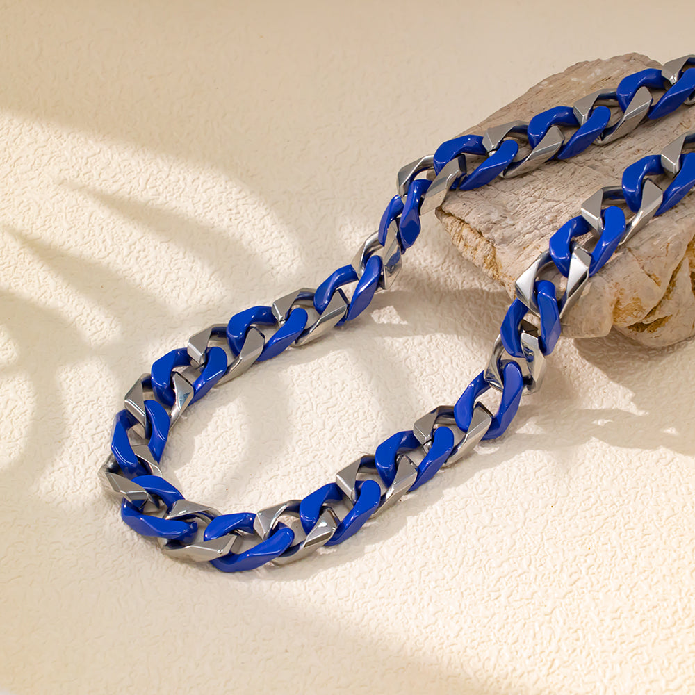 Dark Blue Ceramic Bracelet with Chunky 316 Stainless Steel NK Chain – Bold & Modern