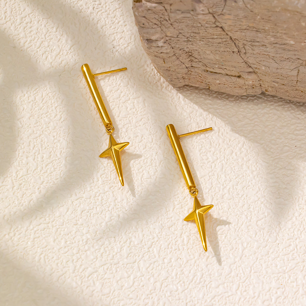 18K Gold-Plated Stainless Steel Star Bar Earrings – Cute & Stylish Studs