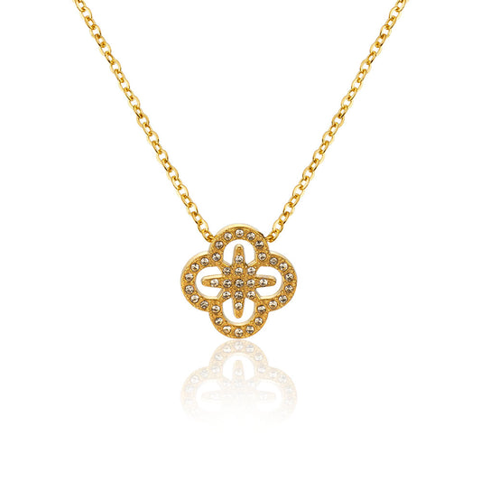 316 Stainless Steel 18K Gold Plated Four-Leaf Clover Necklace | Sparkling Good Luck Jewelry