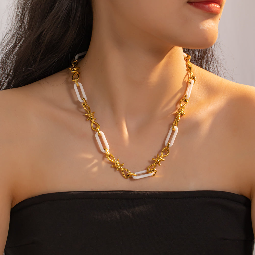 Handmade White Ceramic Necklace with Stainless Steel – Elegant & Thoughtful Design