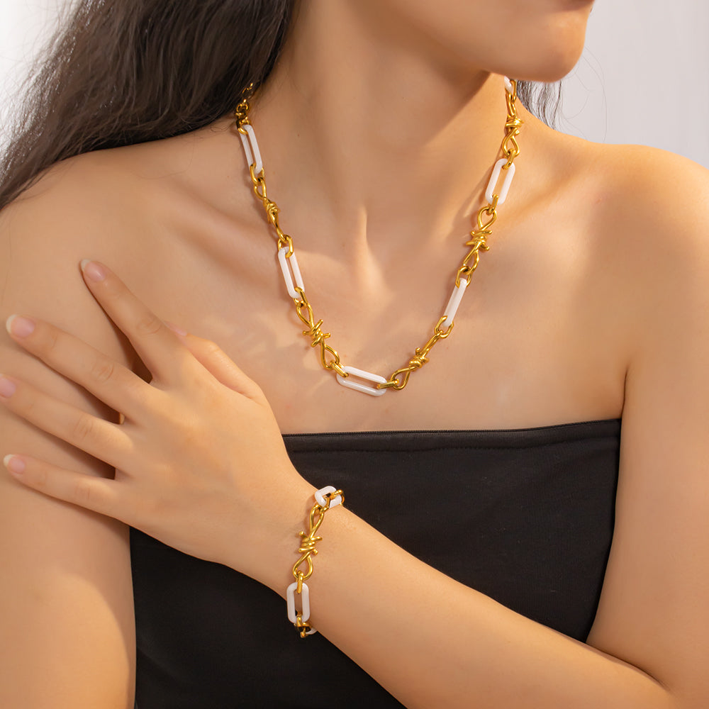 Handmade White Ceramic Necklace with Stainless Steel – Elegant & Thoughtful Design