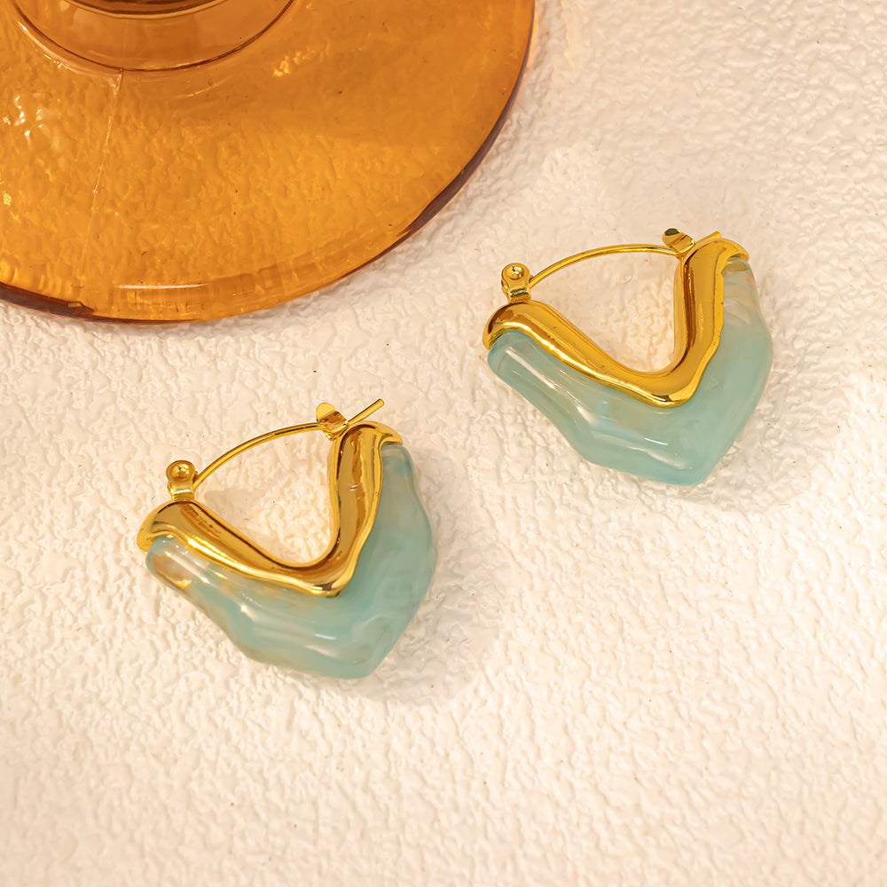 V-Shaped Earrings with Colorful Resin – 316L Stainless Steel, Hypoallergenic & Summer-Ready Fashion Jewelry