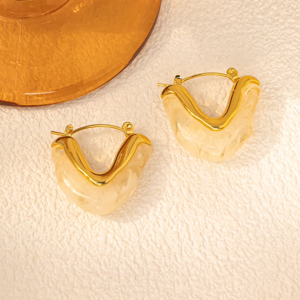 V-Shaped Earrings with Colorful Resin – 316L Stainless Steel, Hypoallergenic & Summer-Ready Fashion Jewelry