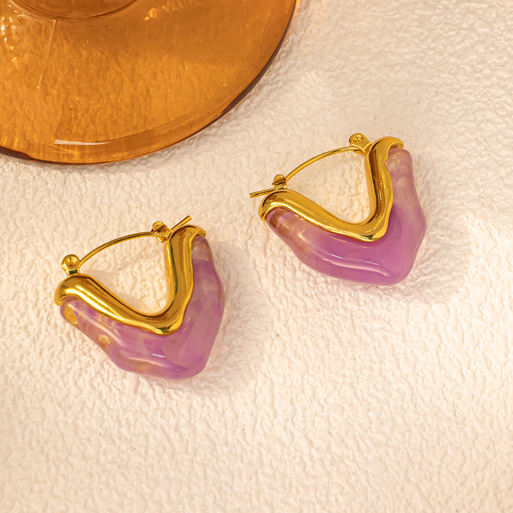 V-Shaped Earrings with Colorful Resin – 316L Stainless Steel, Hypoallergenic & Summer-Ready Fashion Jewelry