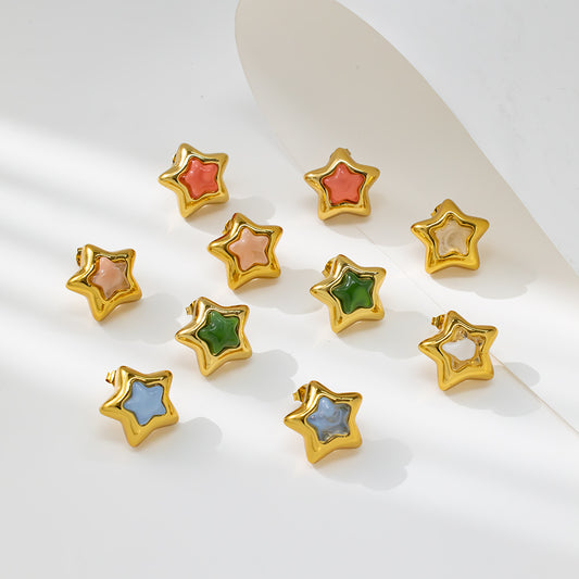 Colorful Star Stud Earrings – 316L Stainless Steel, Hypoallergenic & Playful Resin Design