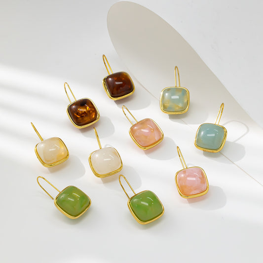 Colorful Square Stud Earrings – 316L Stainless Steel, Hypoallergenic & Playful Resin Design