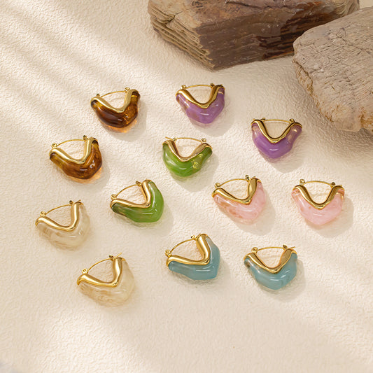 V-Shaped Earrings with Colorful Resin – 316L Stainless Steel, Hypoallergenic & Summer-Ready Fashion Jewelry