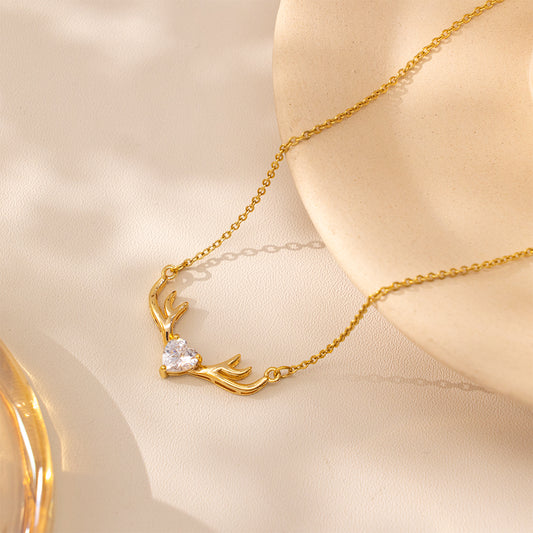 316 Stainless Steel 18K Gold Plated Deer Antler Necklace | Lucky Pendant Gift for Women