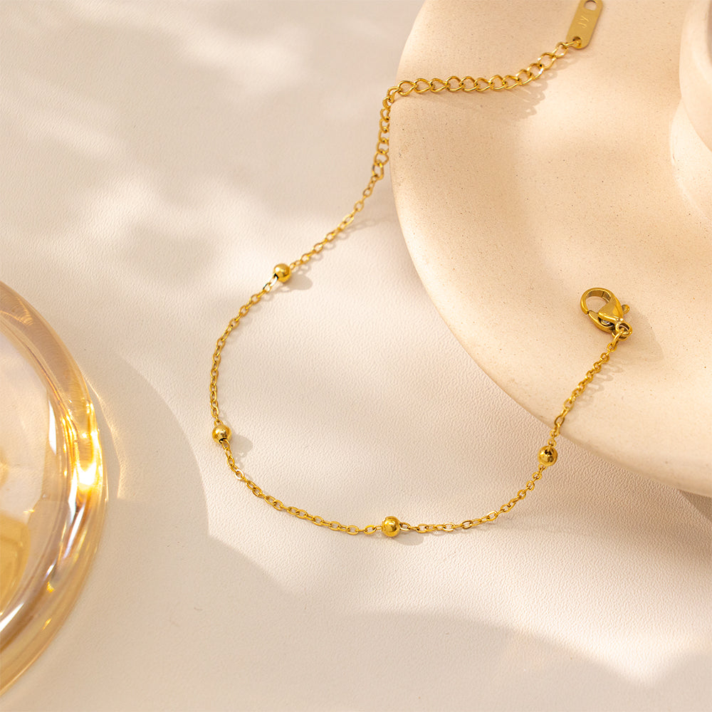 316 Stainless Steel 18K Gold Plated Beaded Bracelet | Minimalist Dainty Jewelry for Women