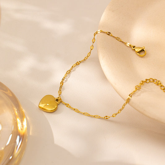 316 Stainless Steel 18K Gold Plated Heart Pendant Bracelet | Romantic & Versatile Jewelry for Women