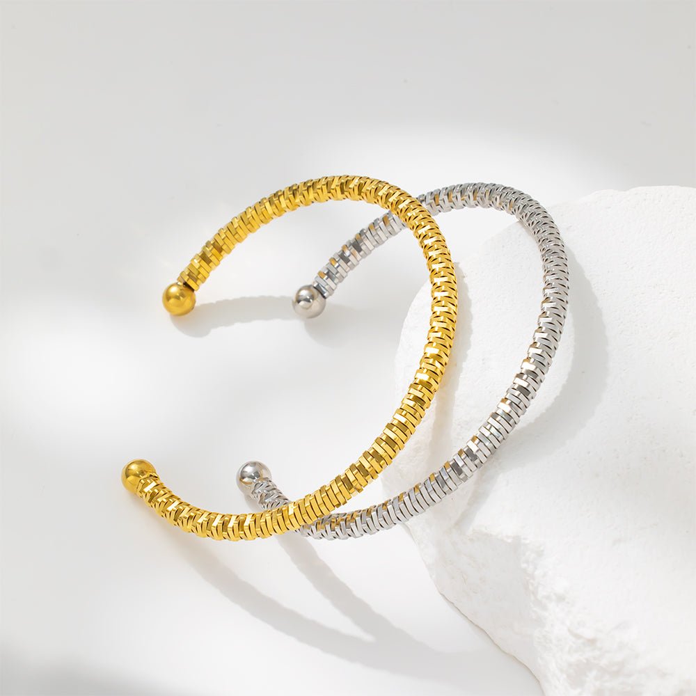 Stella Open Cuff Bracelet – 304 Stainless Steel, Sparkling Texture
