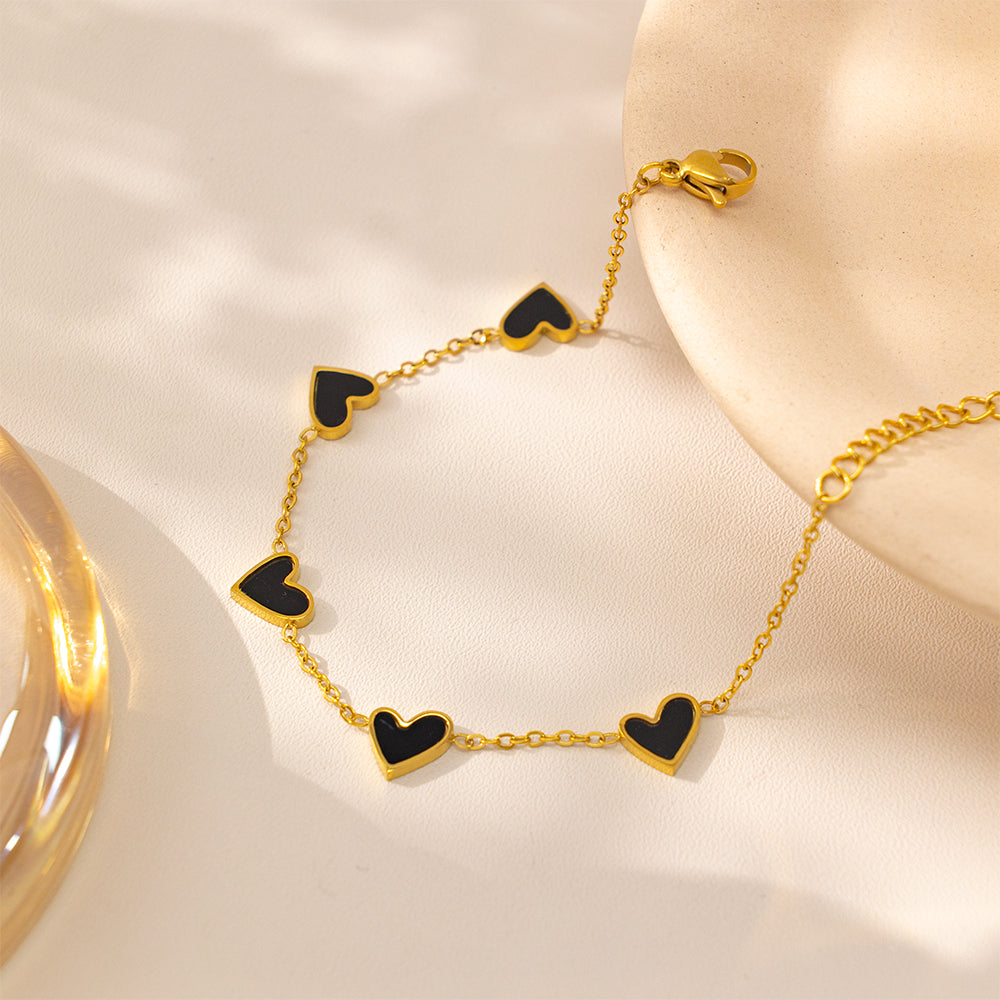 316 Stainless Steel 18K Gold Plated Five Heart Bracelet | Youthful & Energetic Jewelry for Women