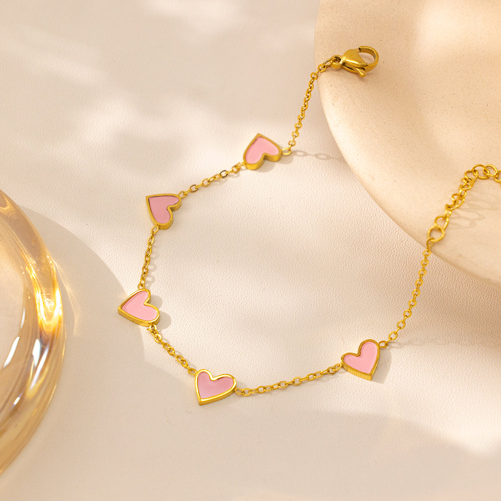 316 Stainless Steel 18K Gold Plated Five Heart Bracelet | Youthful & Energetic Jewelry for Women