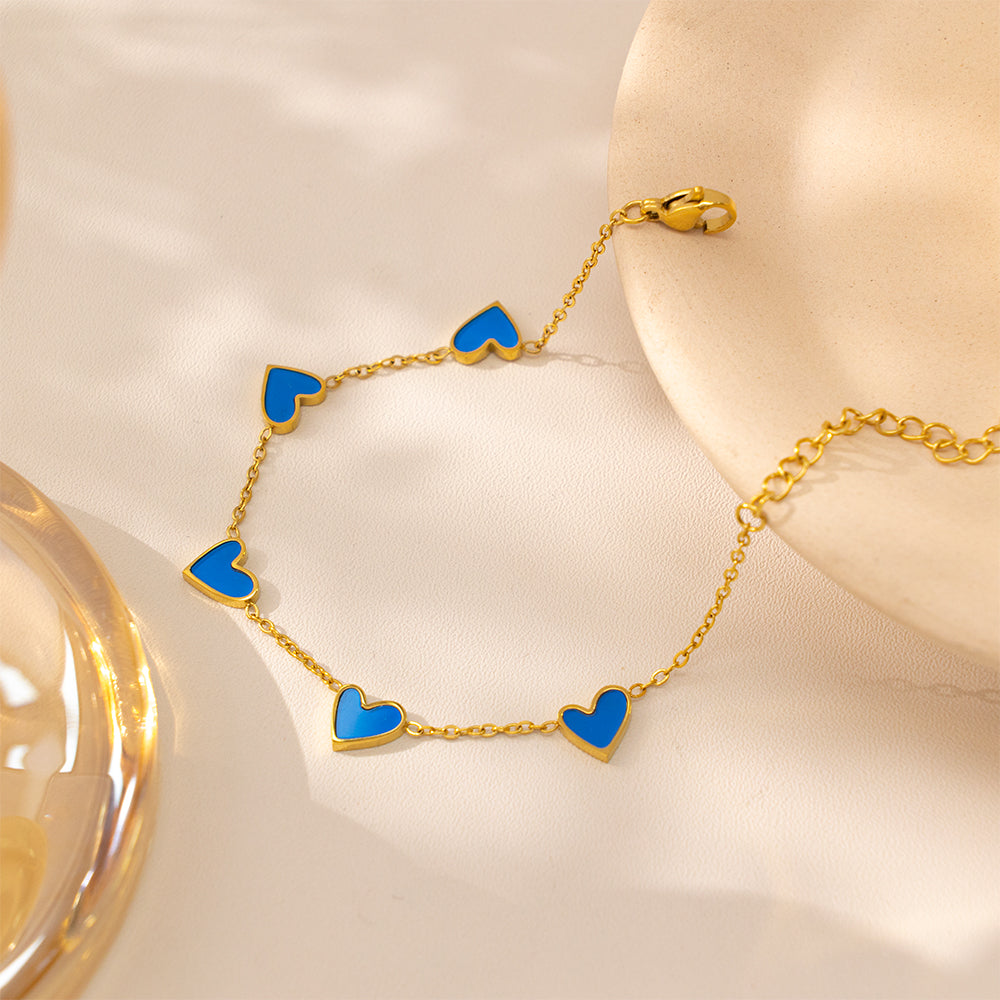 316 Stainless Steel 18K Gold Plated Five Heart Bracelet | Youthful & Energetic Jewelry for Women