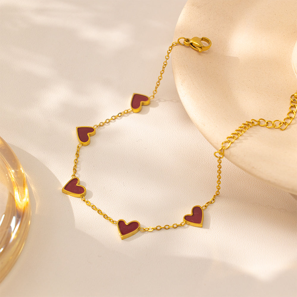 316 Stainless Steel 18K Gold Plated Five Heart Bracelet | Youthful & Energetic Jewelry for Women