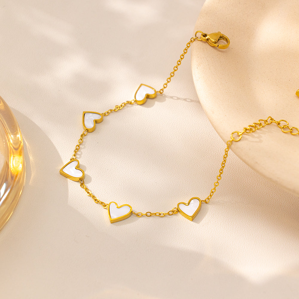 316 Stainless Steel 18K Gold Plated Five Heart Bracelet | Youthful & Energetic Jewelry for Women