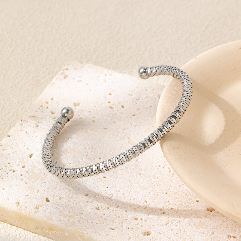 Stella Open Cuff Bracelet – 304 Stainless Steel, Sparkling Texture