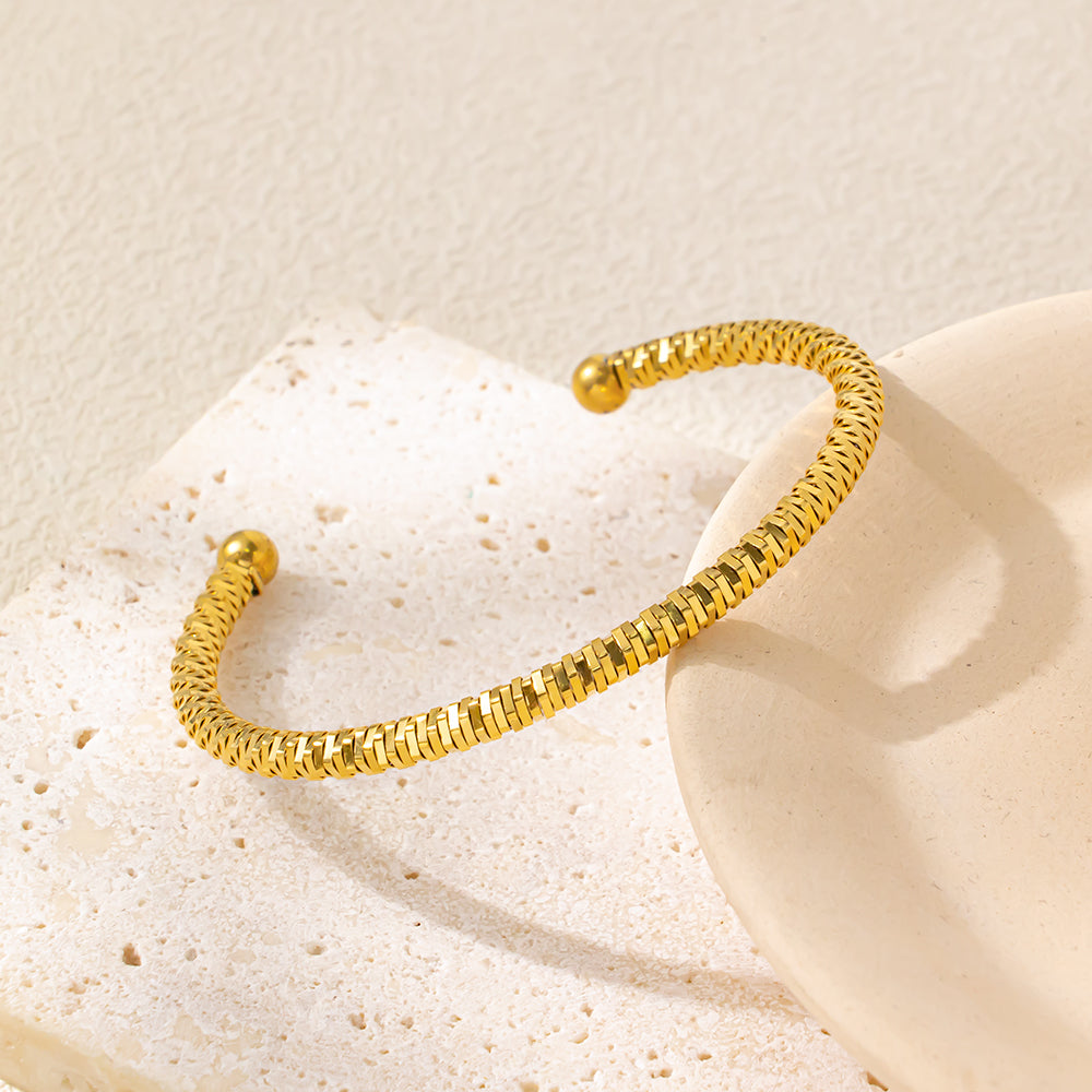 Stella Open Cuff Bracelet – 304 Stainless Steel, Sparkling Texture