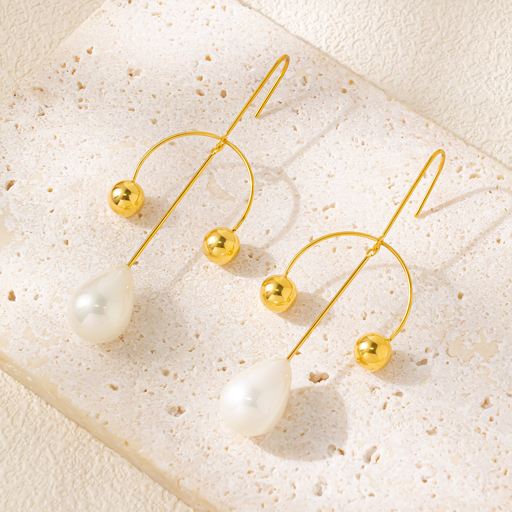 Olivia Branch Pearl Earrings – 304 Stainless Steel, Nature Inspired