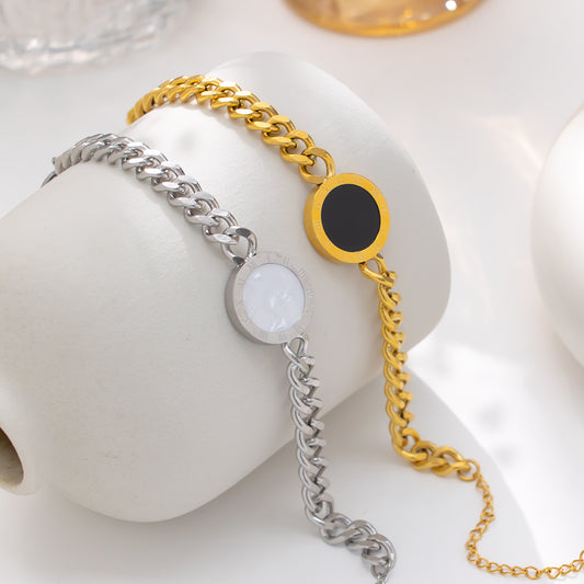 316 Stainless Steel 18K Gold Plated Cuban Chain Bracelet | Roman Numeral Disc Pendant Jewelry