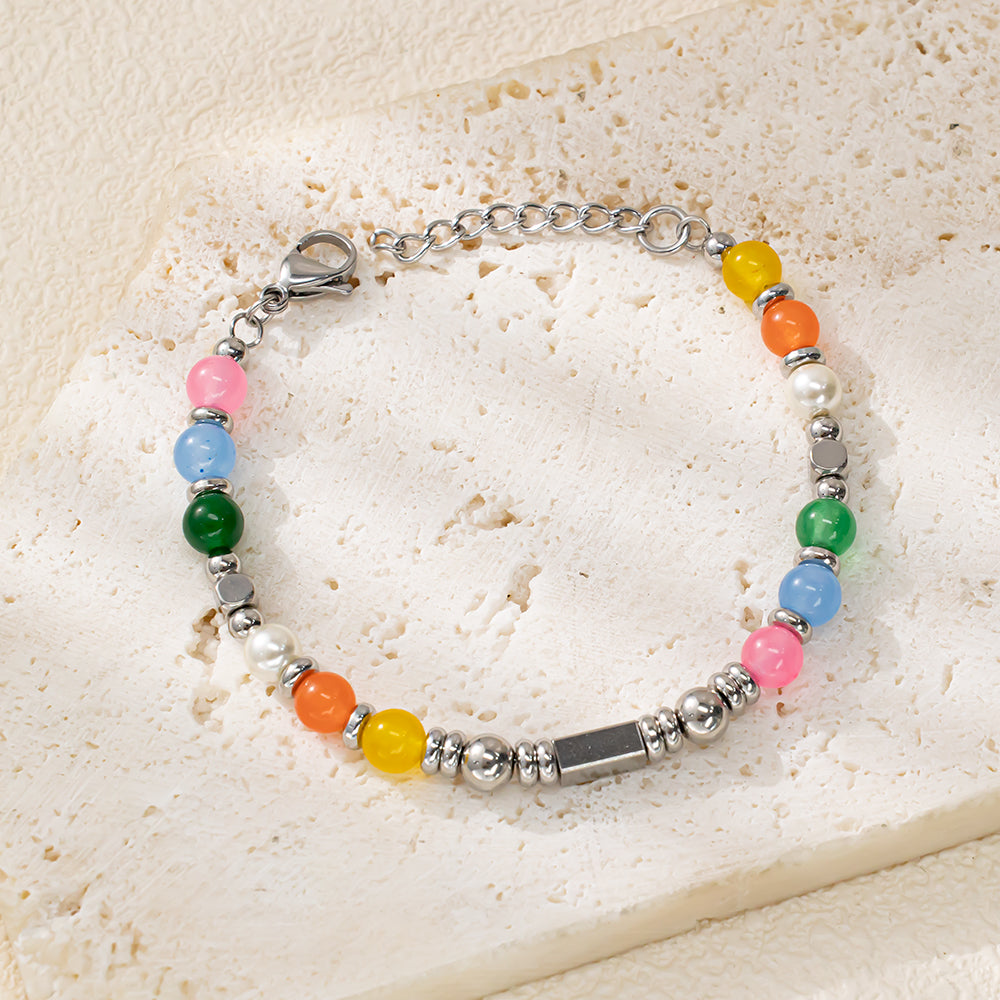 Aurora Color Agate Necklace – Silver 304 Stainless Steel Beads