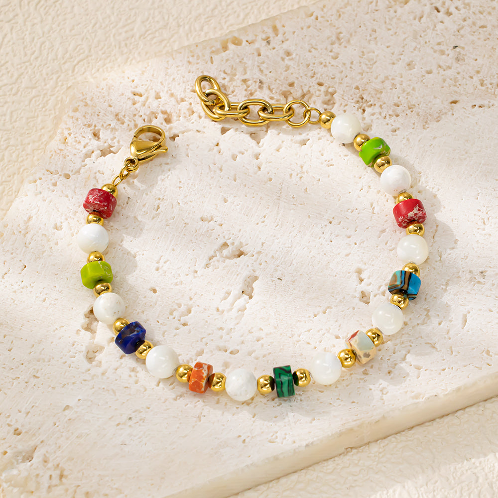 Aurora Pearl & Imperial Stone Bracelet – 18K Gold Vacuum-Plated 304 Stainless Steel