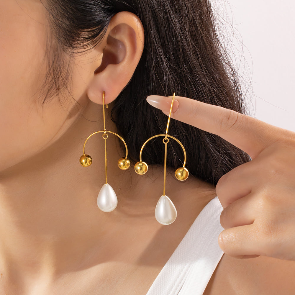 Olivia Branch Pearl Earrings – 304 Stainless Steel, Nature Inspired