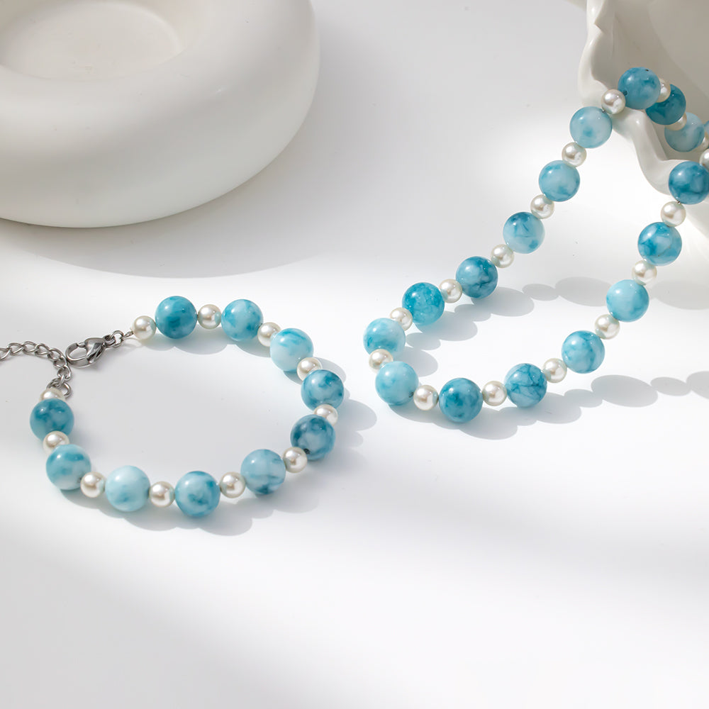 Agate & Glass Beads Blue Necklace – Tears of the Ocean