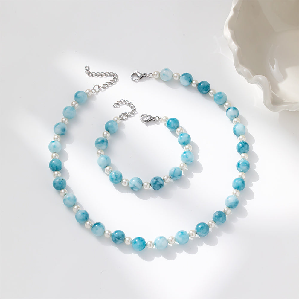 Agate & Glass Beads Blue Necklace – Tears of the Ocean