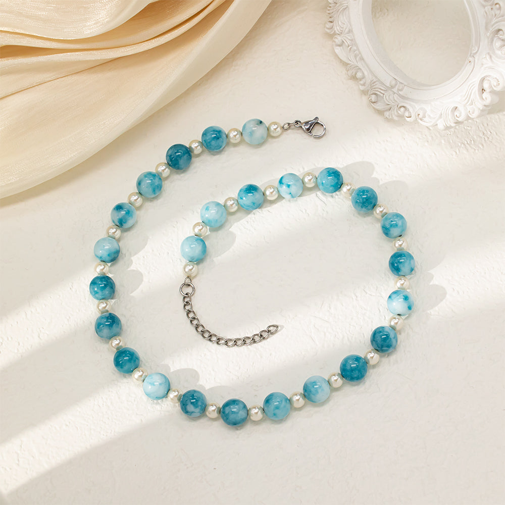 Agate & Glass Beads Blue Necklace – Tears of the Ocean