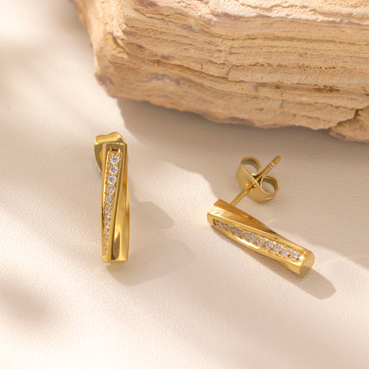 316 Stainless Steel 18K Gold Plated Diamond Earrings | Sparkling Luxurious Jewelry