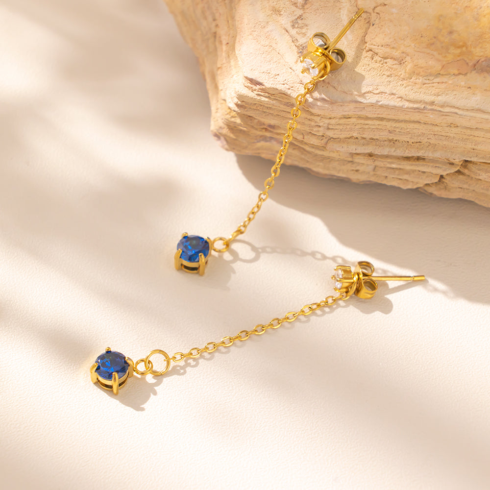 316 Stainless Steel 18K Gold Plated Blue Zircon Pendant Earrings | Sparkling Chic Jewelry