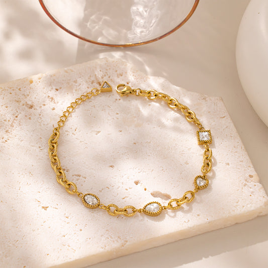 18K Gold Plated 316 Stainless Steel Bracelet with White Cubic Zirconia – Elegant & Hypoallergenic