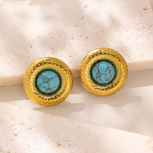 316 Stainless Steel 18K Gold Plated Malachite Style Round Earrings | Elegant & Chic Jewelry