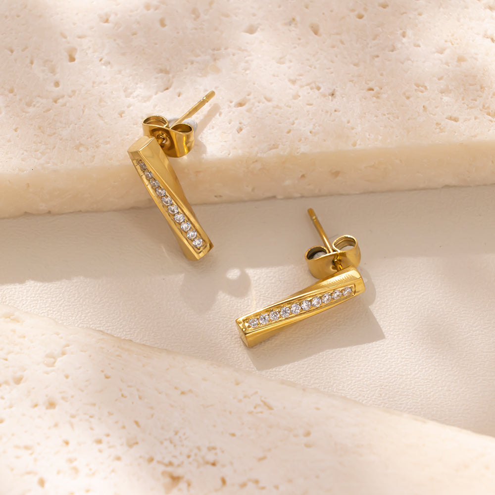 316 Stainless Steel 18K Gold Plated Diamond Earrings | Sparkling Luxurious Jewelry