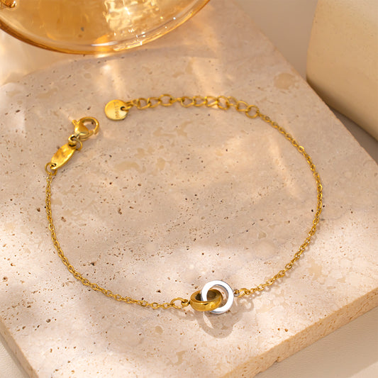 Silver and Gold Double Circle Bracelet – 316 Stainless Steel, Hypoallergenic & Durable