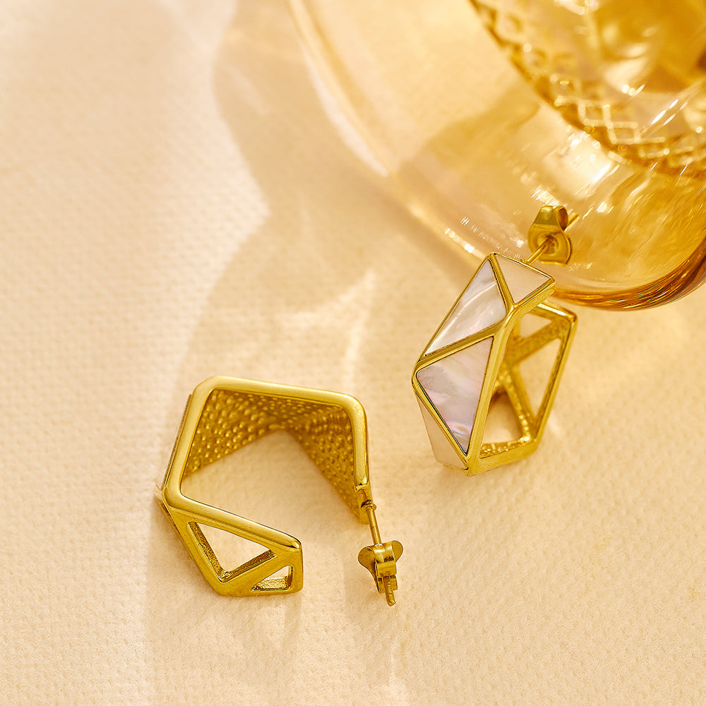 Stainless steel plated 18-karat gold triangle shell earrings