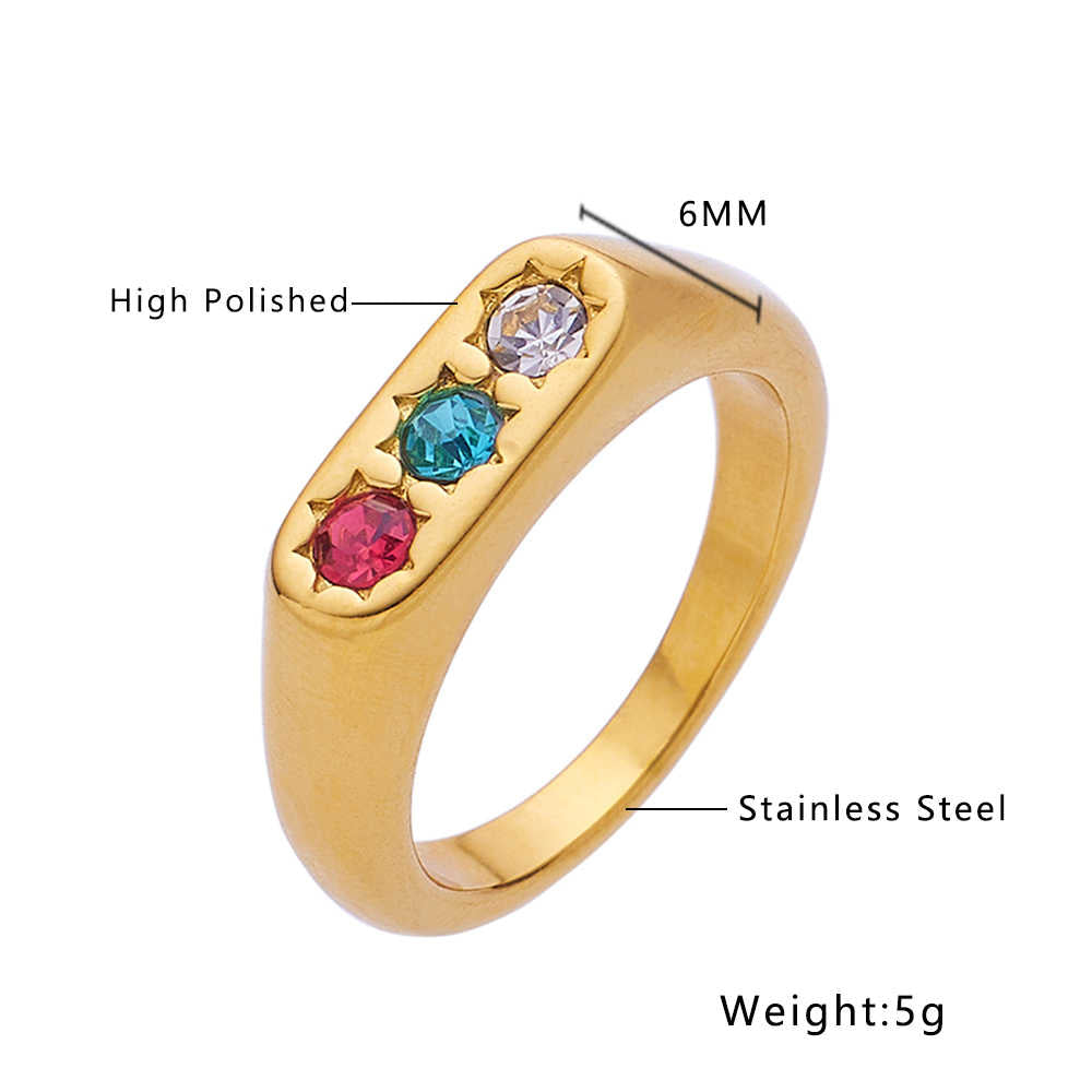 Stainless steel 18k gold plated tricolor zircon ring