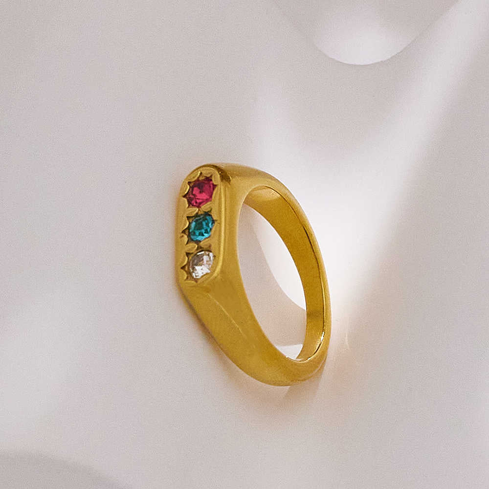 Stainless steel 18k gold plated tricolor zircon ring