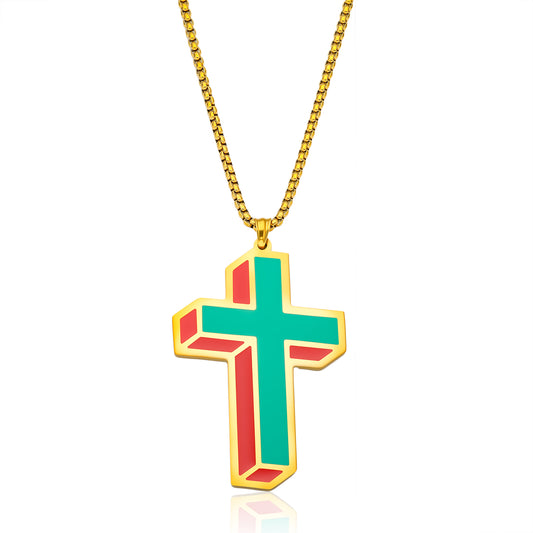18K Gold Plated Enamel Cross Pendant – Bold Colors, Elegant Design